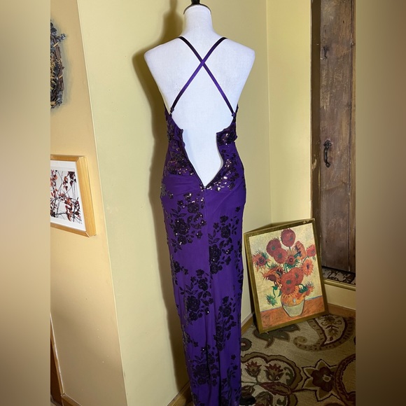 SPEECHLESS sz 3 Long Maxi Gown Spaghetti Strap Sequin Netting Monochrome $89 NEW - Picture 5 of 16